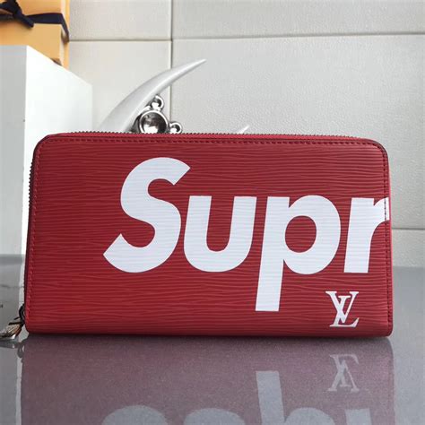 supreme x louis vuitton red epi leather wallet